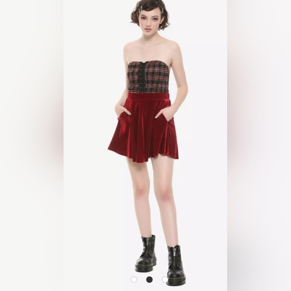 Midnight Hour Burgundy Velvet Skater Skirt - Picture 1 of 5